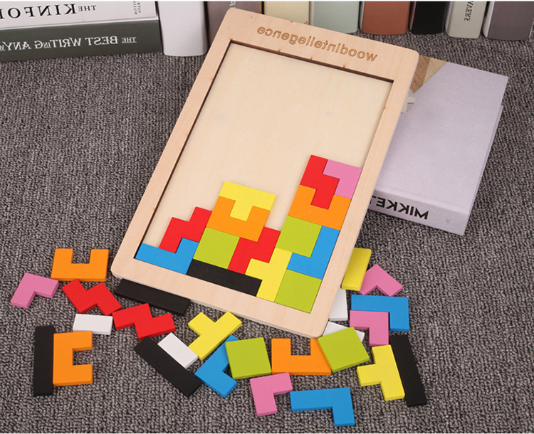 Children's Early Education Wooden Fun Color Classic Tetris Puzzle Toy