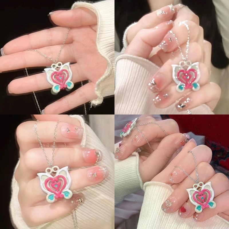 X251 Women Cartoon Magical Pendant Necklace Dopamine Cute Fairy Butterfly Clavicle Chain Jewelry