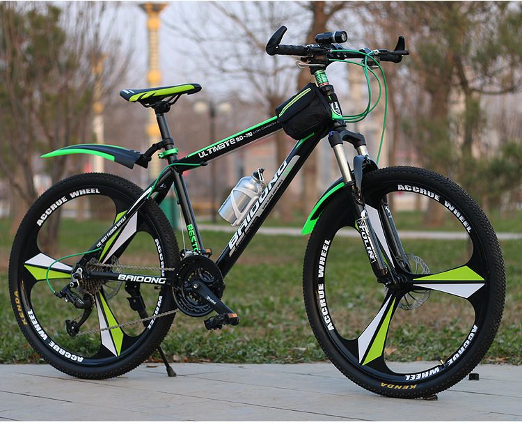 Mountain bike adult 24-inch 26-inch men's variable-speed mountain bike 27-speed men's off-road bicycleGreen integrated wheel 27speed