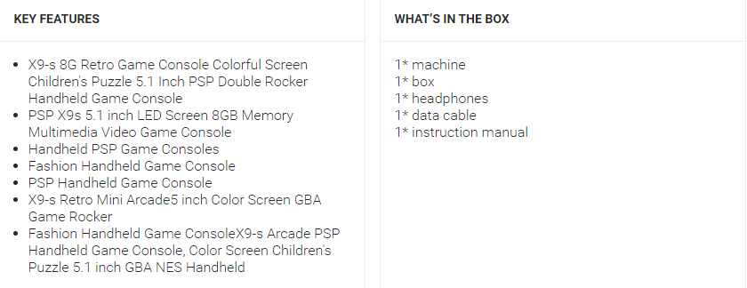 X9-S Video Game Console 5.1'' 8GB Portable Retro Handheld Game Player