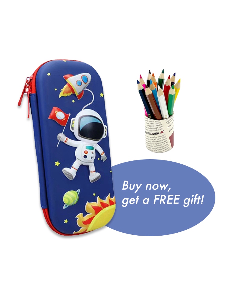 3D Embossed Pencil Box for Kids, Teens, Pencil Case for Boys, Astronaut, Spaceship, Anti-Shock, Multi Compartments, Large Capacity, School Supply, Stationery