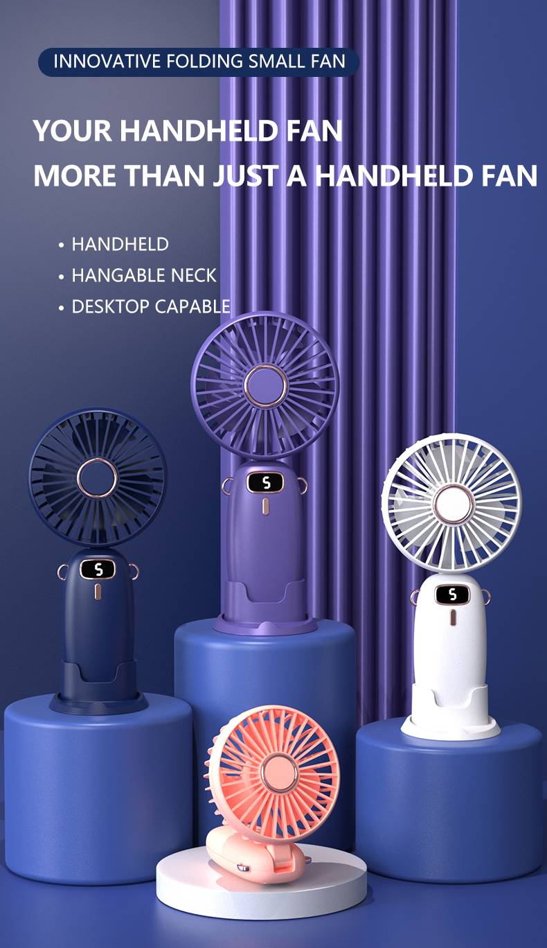 T14 Portable Handheld Fan, USB Rechargeable Foldable Fan, Personal 5 Speed Powerful Small Desk, 90 Foldable Fan with Base, 3 in 1 Hand Travel Fan with Digital Display for Commute, Office, Pink