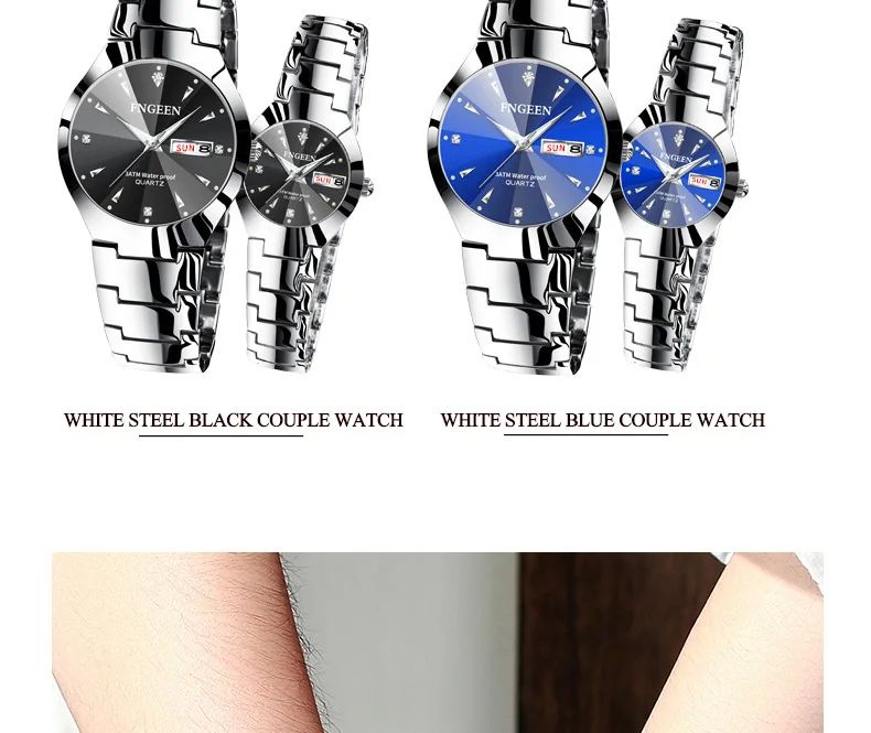 FNGEEN 5808 Relogio Feminino Couple Watch Men Quartz watch for Lovers Luxury Womens wristwatch Stainless Steel Waterproof
