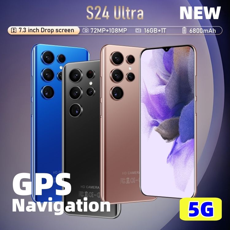 Smart phone S24 Ultra 7.3 inch drop screen smartphone front 72MP back 108MP 16GB + 1T 6800 mAh HD large screen 10 core fingerprient unlock face recognition CRRSHOP GPS navigation high-quality mobile phone 5GLTE bands 