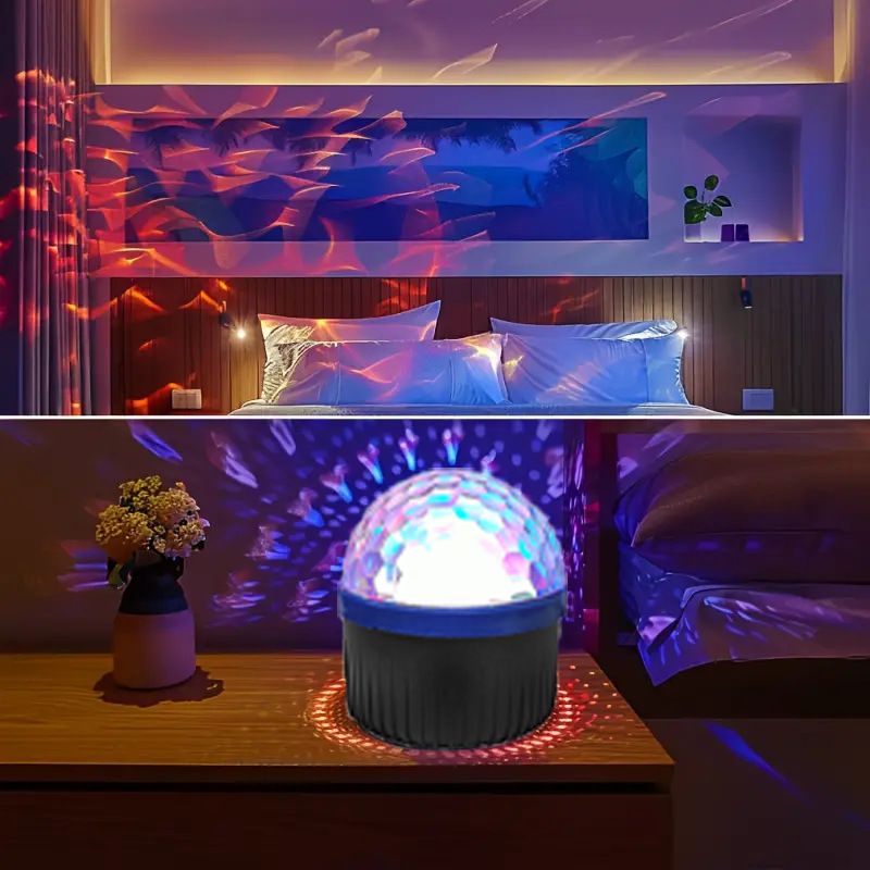 Rotating Star and Moon Projection Light Dynamic Water Wave Night Light Dreamy Music Ambient Lamp USB Decorative Projection Lamp for Room Bedroom Home Decoration