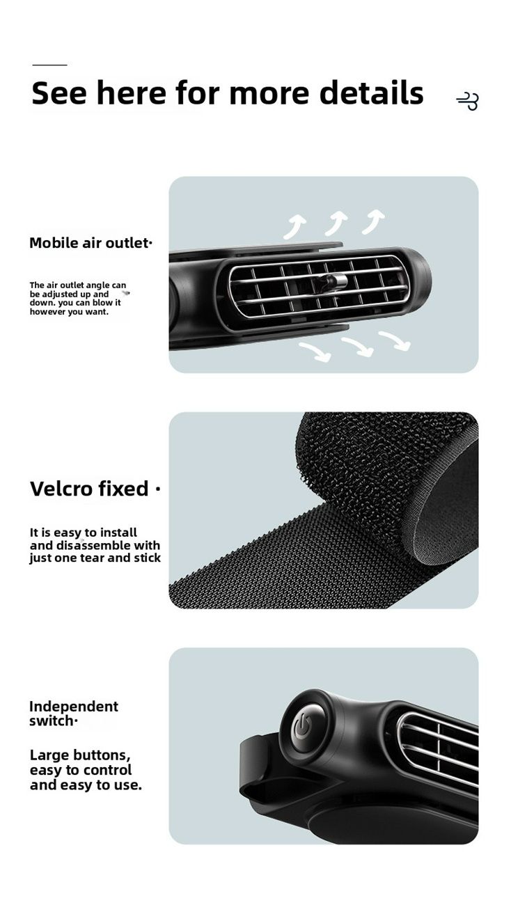 2025 creative new product car seat fan, USB plug-in bladeless rear pillow cooling back seat fan for car.