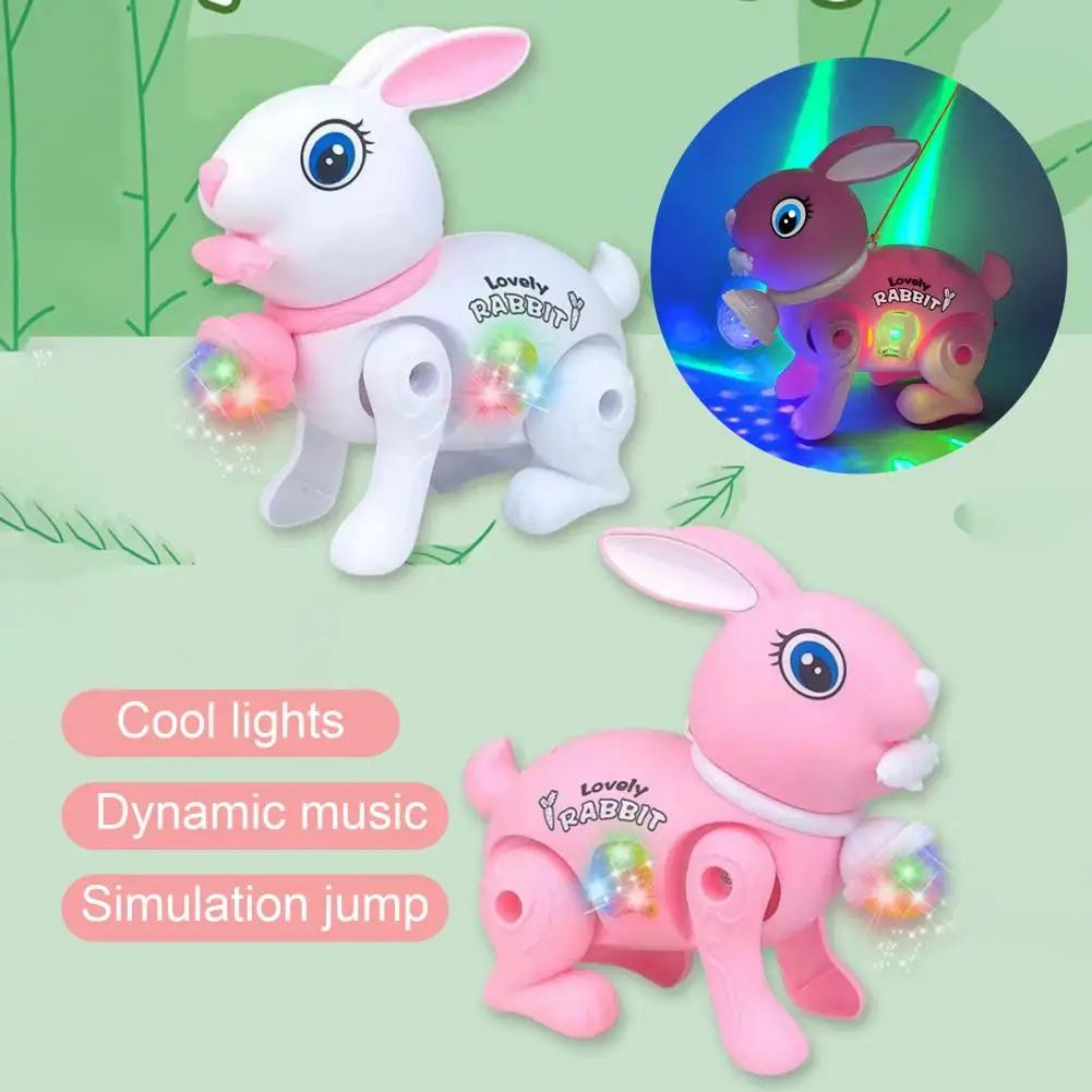 New Cartoon Electronic Walking Rabbit Toy Music Lovely Luminescent with Traction Rope Toys for Baby Learning Crawling Toys