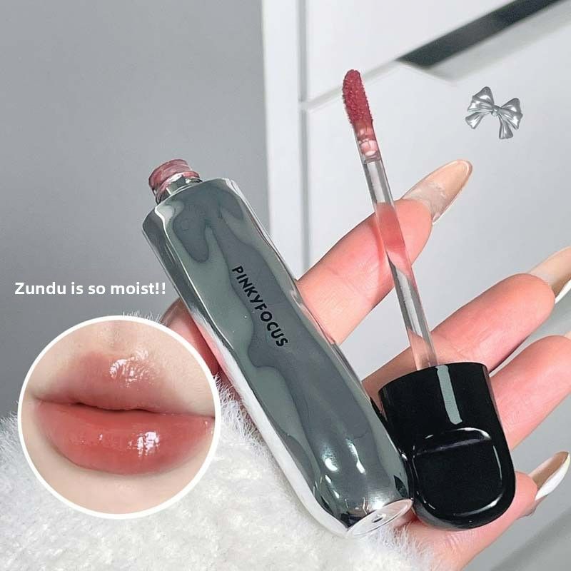 PinkyFocus Black Yaoyue Light Mirror Lip Glaze Korean Pure Want to Show Tender and Moisturizing Hydrating Glass Dudu Lip Lipstick