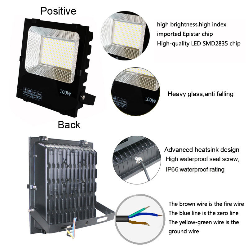 Cozy Cottage Flood Light Outdoor 100W LED Flood Light Plug in, LED Work Light  IP66 Waterproof Outside Security Light 6000K Daylight White Floodlight for Yard, Garden, Playground