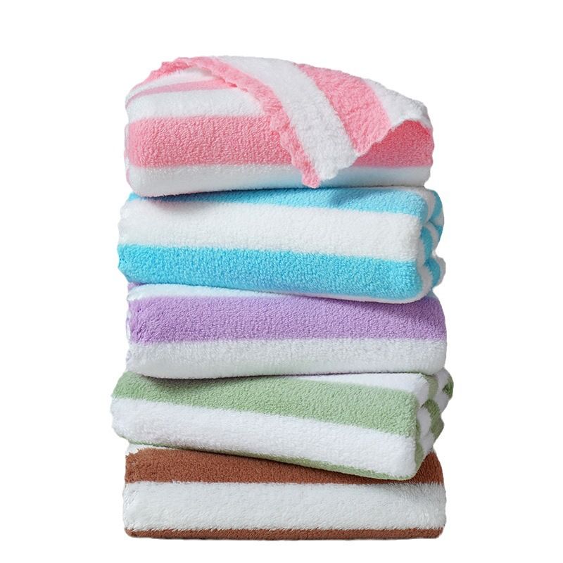 YT6601 5pcs Coral Velvet Striped Towel Soft Absorbent Thickened Without Hair Loss Household Quick-Drying Comfort Super Soft Adult Face Towel
