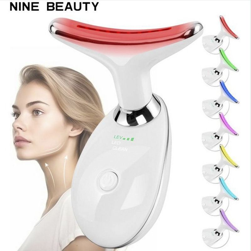 7‑Color Light Facial & Neck Beauty Device, V‑Shape Face Massager, Vibration Skin Import Instrument for Neck Care