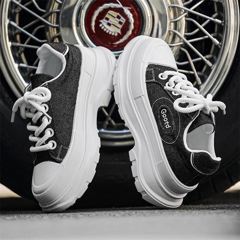 Alexander McQueen Style Platform Sneakers 2025 Autumn Low Top Canvas Shoes Chunky Sole Height Increasing Fashion Shoes for Men