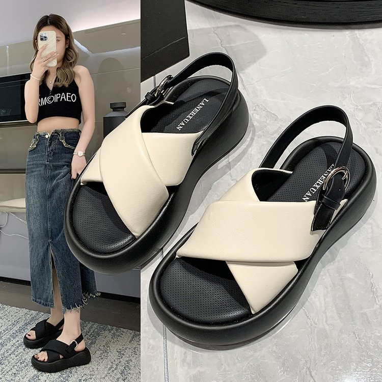 Women's Summer Fashion Versatile Platform Sandals Non-Slip Wear-Resistant Casual Slippers