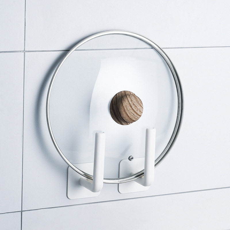 H955 2PCS/1set Pot Lid Holder, Pot Cover Lid Rack, Multi-Purpose Plastic Wall Mount Pot Lid Holder, Large Plastic Hooks Punch-Free Pot Lid Holder for Storage Organizer, Kitchen, Bathroom, Cabinets