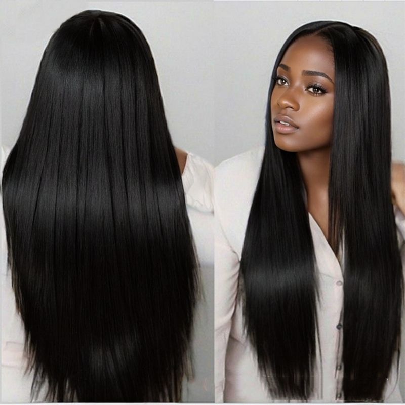 Wigs Long straight hair medium differentiation fiber headband CRRSHOP wig Straight wave 27 inches black ,dark brown wigs 