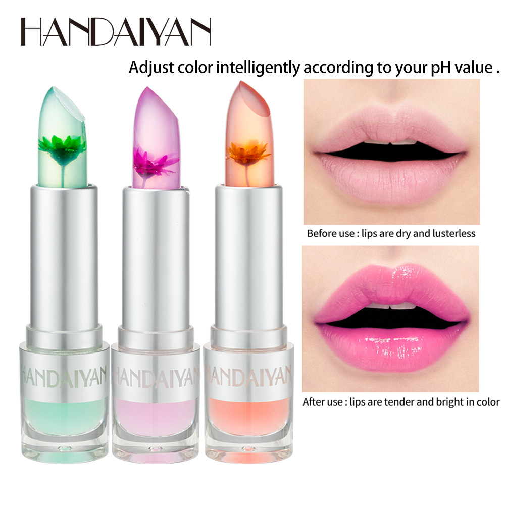 H1029 HANDAIYAN Temperature Color Changing Lip Balm Transparent Flower Crystal Jelly Lipstick Moisturizing Lip Care Makeup