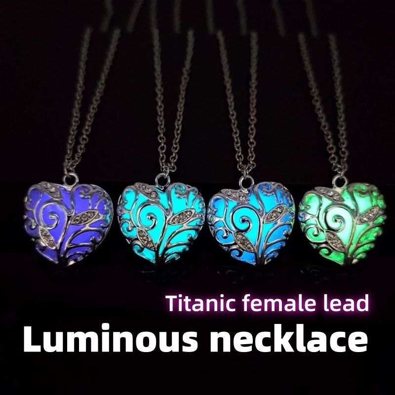 Titanic female lead classic hollowed out ocean heart glowing pendant necklace, beloved holiday gift CRRSHOP Luminous necklace free shipping