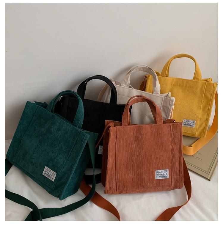 RJ113 Corduroy single shoulder simple cloth bag Student literary handbag