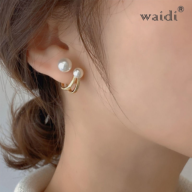 Waidi New Simple Temperament Celebrity Style Pearl Stud Earrings For Woman Gils Korean Fashion Sweet Wedding Jewelry Accessories
