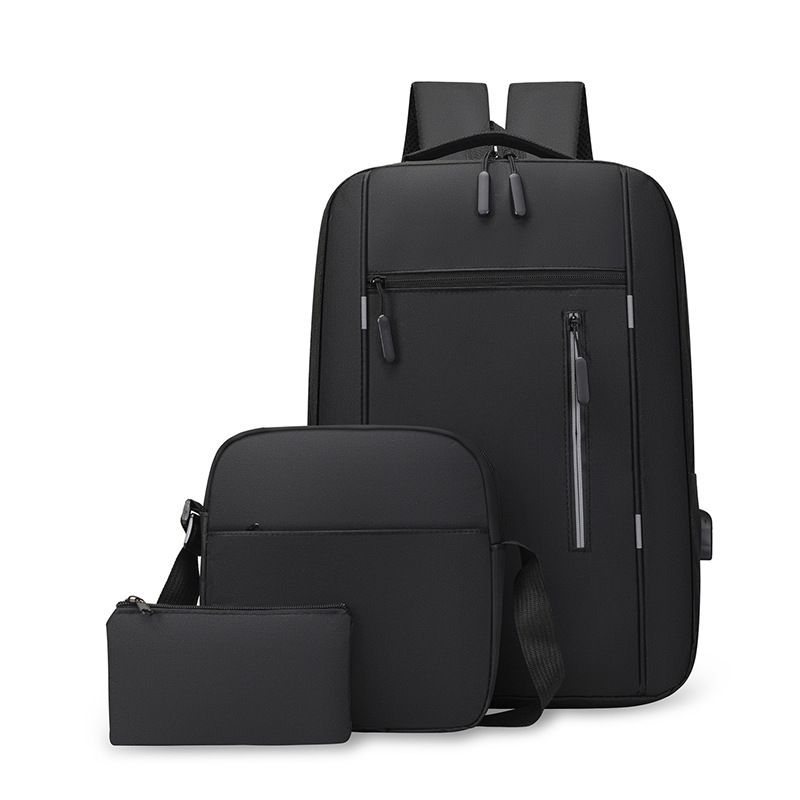 8083BLH 3Pcs Laptop Compartment Lined Bag for Travelers Men Women Student by USB Charging Port School Laptop Bag Backpack Set