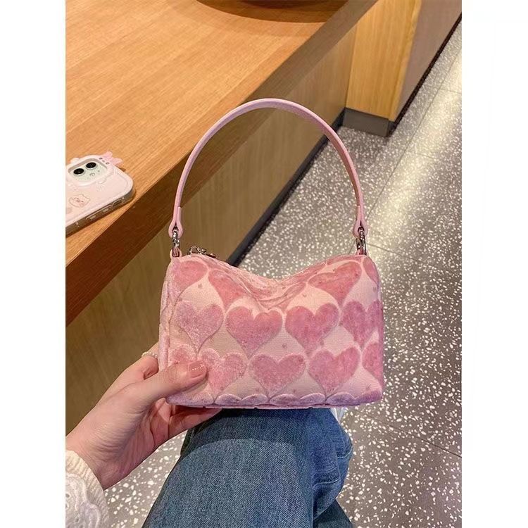 Women's Autumn and Winter Cute Pink Handbag Love Embossed Handbag