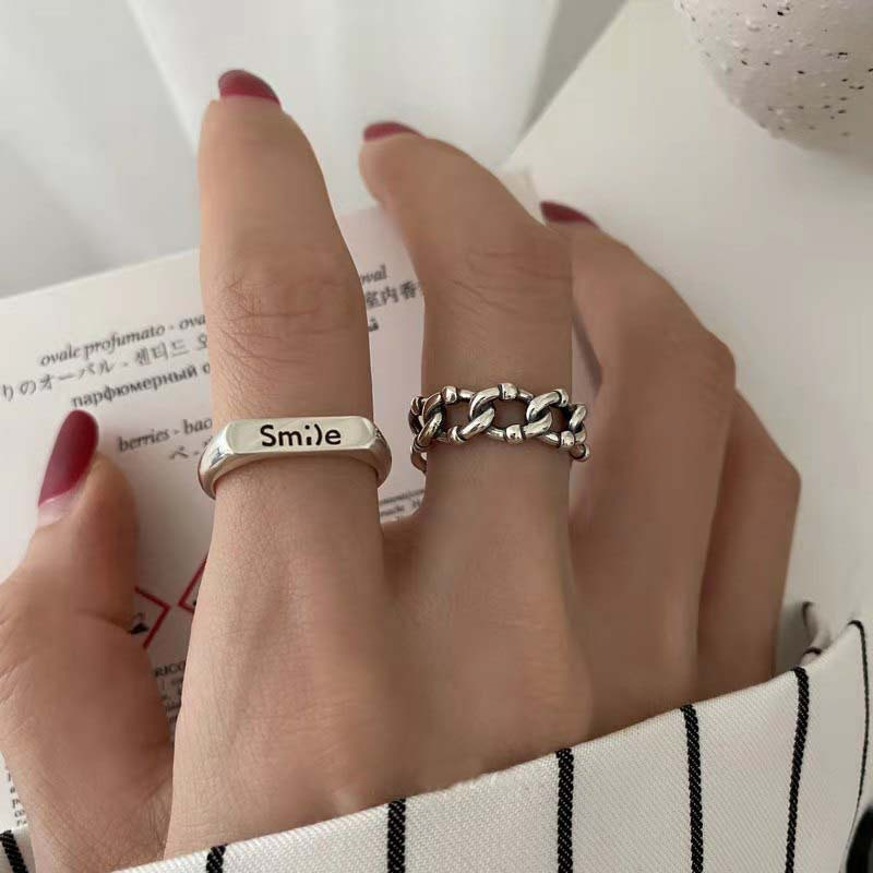5630101 2Pcs/Set Open Rings Exaggerated Irregular Rings for Women Twist Silver Color Curved Line Ring Trendy Jewelry Accessories