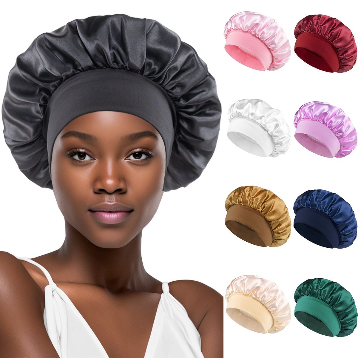 Newly Satin Night Hair Cap Women's Solid Sleeping Hat Sleep Care Bonnet Nightcap For Women Unisex Cap