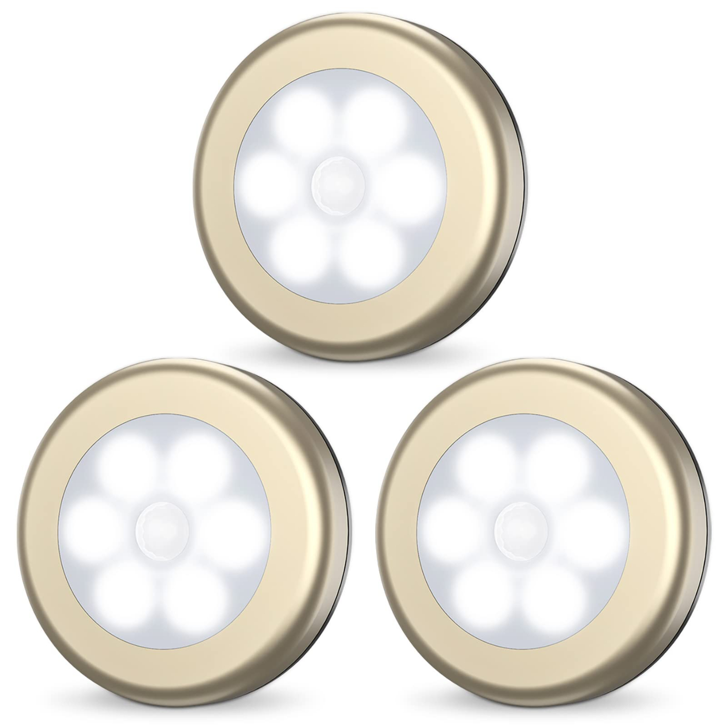 Newest Motion Sensor Lights, Battery-Powered LED Night Lights, Stick-Anywhere Closet Lights Stair Lights, Wall Lights for Hallway, Bathroom, Bedroom, Kitchen etc.(Golden/White-Pack of 3)