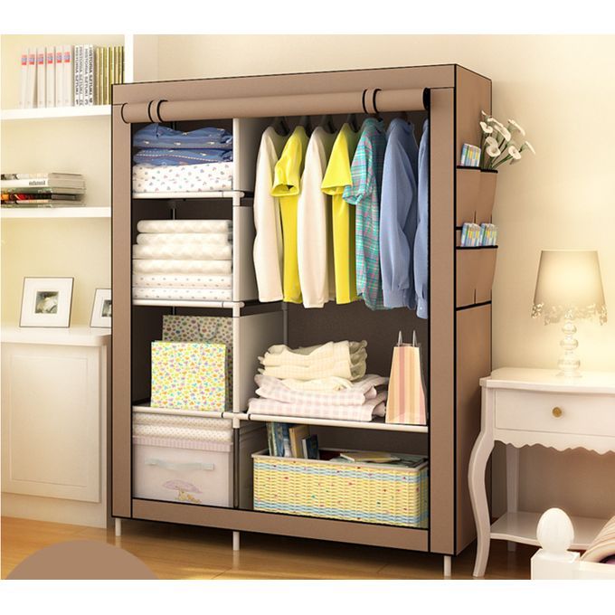 Portable Simple Practical Steel Pipe Dust Proof Cloth wardrobe non woven wardrobe closet-black/coffeeCoffee