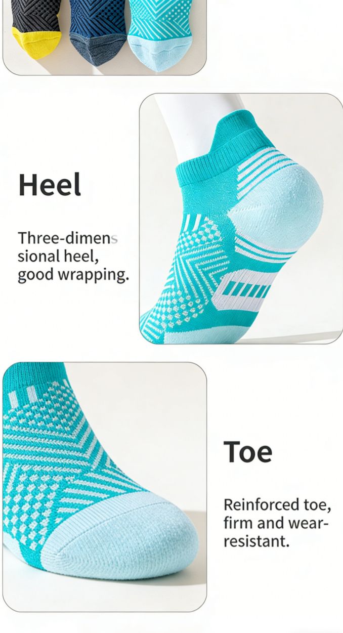 Men's Professional Sports Socks, Quick Dry Fitness Running Socks, Thickened Heel & Toe, Wear Resistant Non-Slip Low Cut Socks for All Seasons
