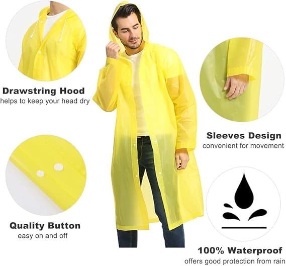 Raincoats for Adults Reusable, EVA Rain Ponchos Lightweight Rain Coat Waterproof Rain Gear for Men and Women