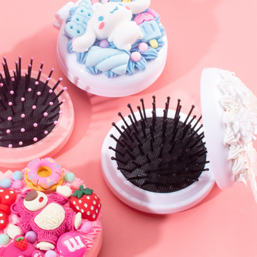 Cartoon Cute Super Cute Mirror Comb One Piece Mini Portable Portable Air Cushion Airbag Comb Cream Gel Comb One Piece Mirror Material Package DIY Material Makeup Mirror