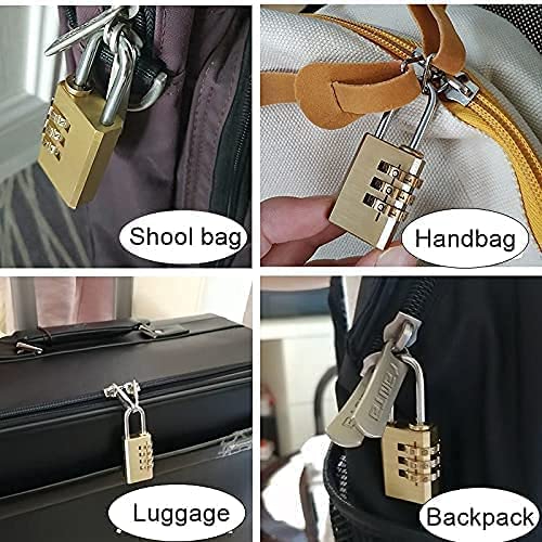 4 Digit Combination Padlock, 5mm Shackle 28mm Body Width, Brass Lock Weatherproof Fence Gate Gym Locker Lock for Travel Outdoor