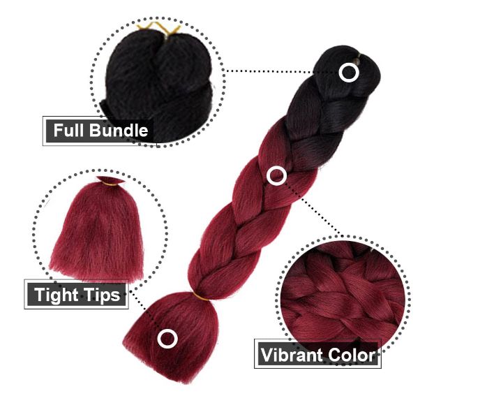 Obaasima Strands OS Ombre Braiding Hair 82" BY8 For Braid And Rasta / Black / Wine