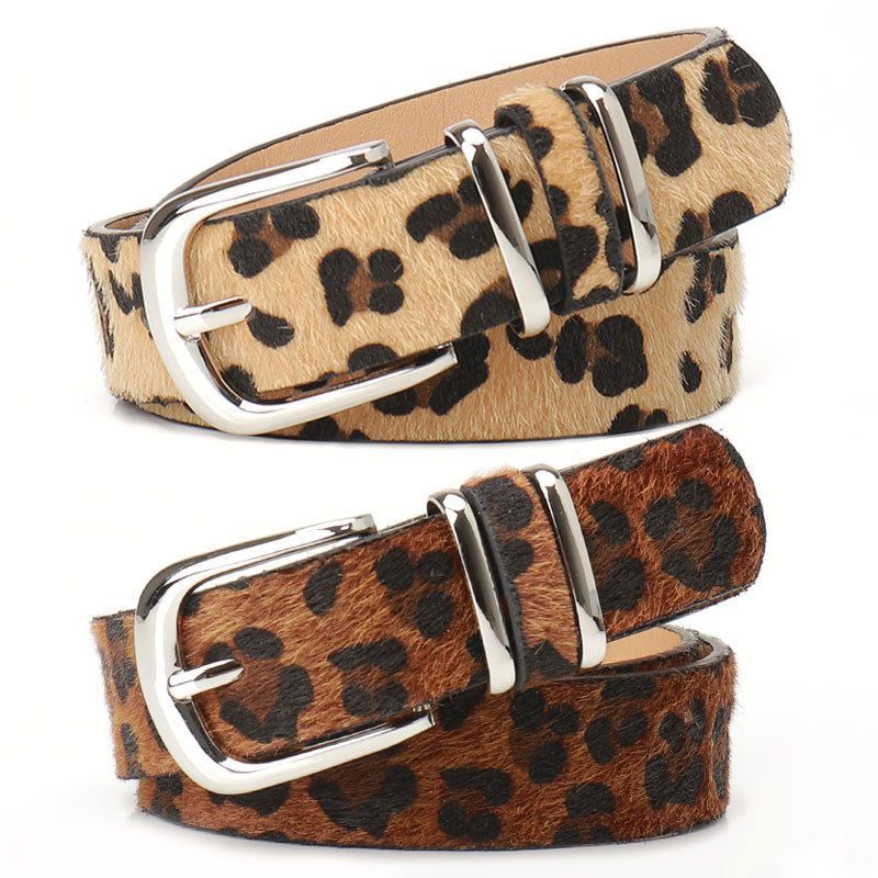 Trendy Women Leopard Print Double‑Loop Waist Belt, Versatile European American Style Ladies Belt, Fashion Decorative Strap for Matching Coats, Jeans, Trousers and Daily Outfits