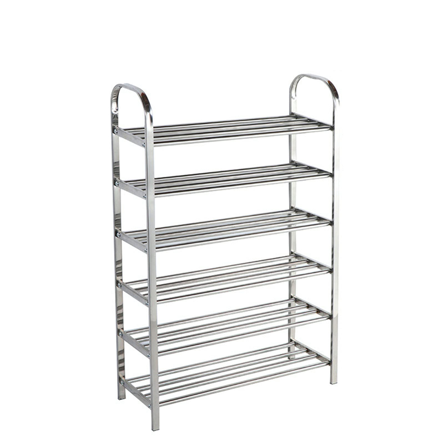 XJ776 Stainless Steel Shoe Rack, Sturdy Durable Multi-Layer Metal Shoe Shelves, Silver Shoes Storage Stands for Hallway Corridor Living Room Bedroom Bathroom