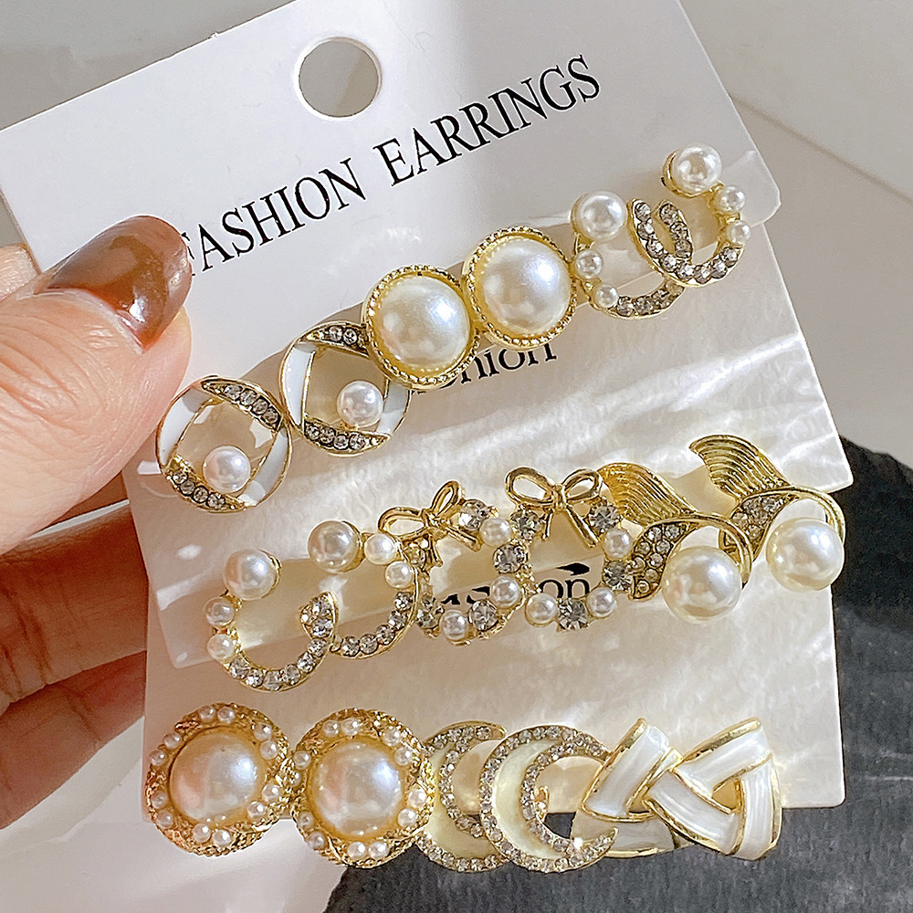 5655101 3 Pairs Pearl Vintage Earrings Set Twist Earrings Jewelry for Women Cute Stud Earrings Set Trendy Ear Accessories