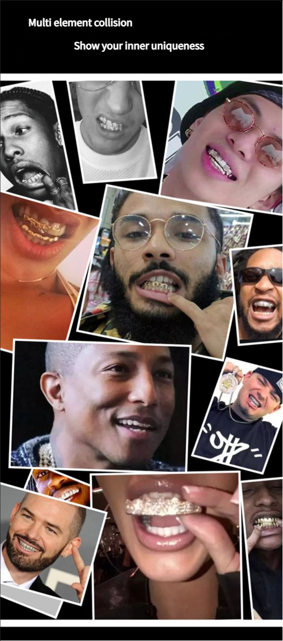 Single groove surrounded by diamond hip hop grillz fashion accessories gold teeth silver teeth gold grillz silver grillz braces