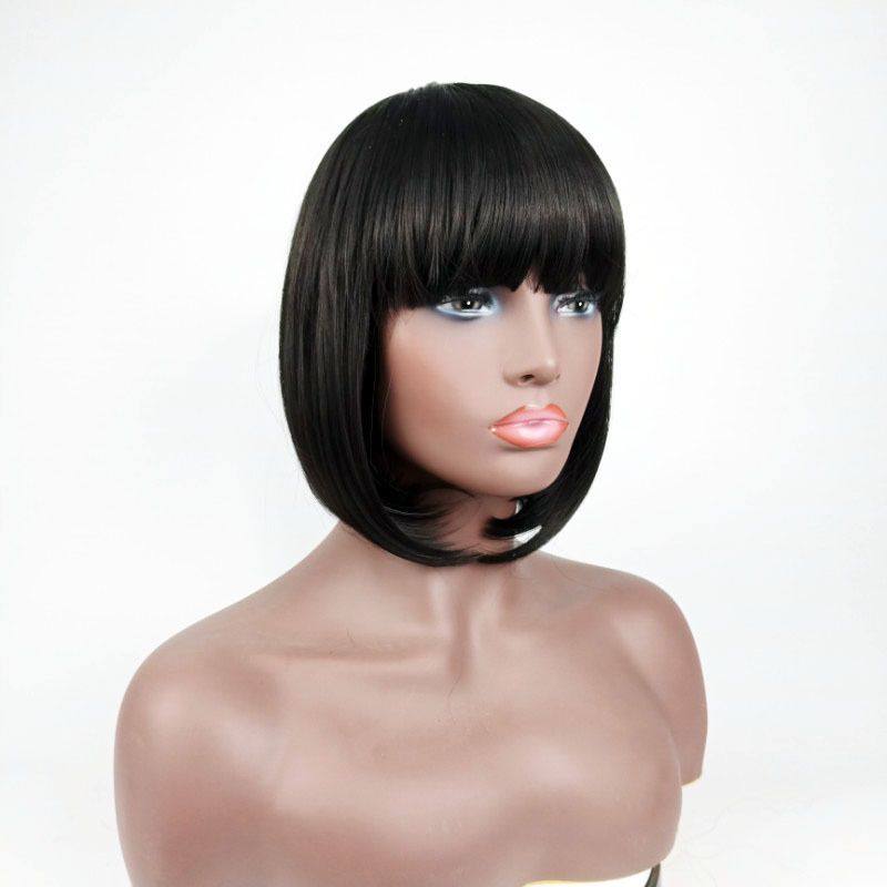 Women Short Straight Bobo Wig with Full Bangs, European American Style Synthetic Full Head Hair Wig, Natural Looking Short Hairpiece for Daily Party Cosplay
