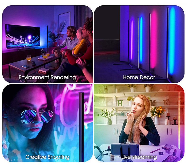 LED Corner Floor Lamp, RGB colour changing standing lamp modern corner floor lamp 150cm tall with App/Remote Control/Dimmable/Music Sync/Smart Floor Light for Living Room Bedroom Home Decoration 