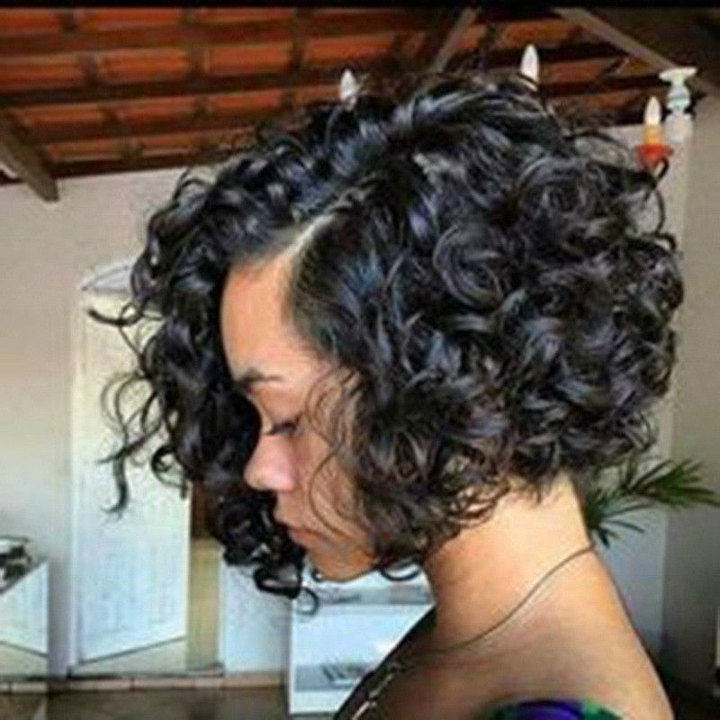 2025 New Side-Parted Wine Red Short Curly Wig, Natural Realistic Women's Wig Cap, Cross-Border Fashion Export Wig