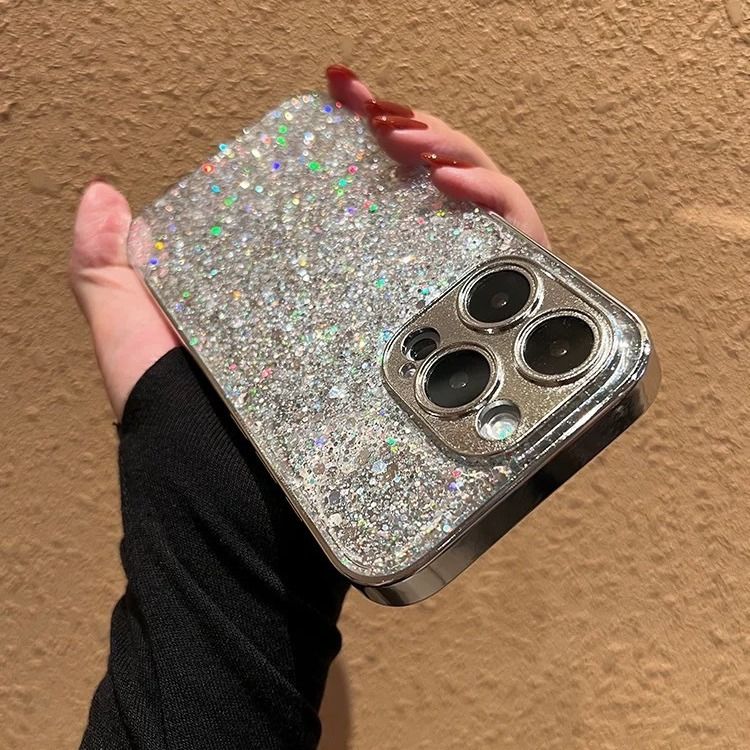 iPhone 12-16 Pro Case 6.1" Bling Glitter Shiny Case Cute Clear Transparent Full Protection Soft Shockproof Phone Cover for Women Girls
