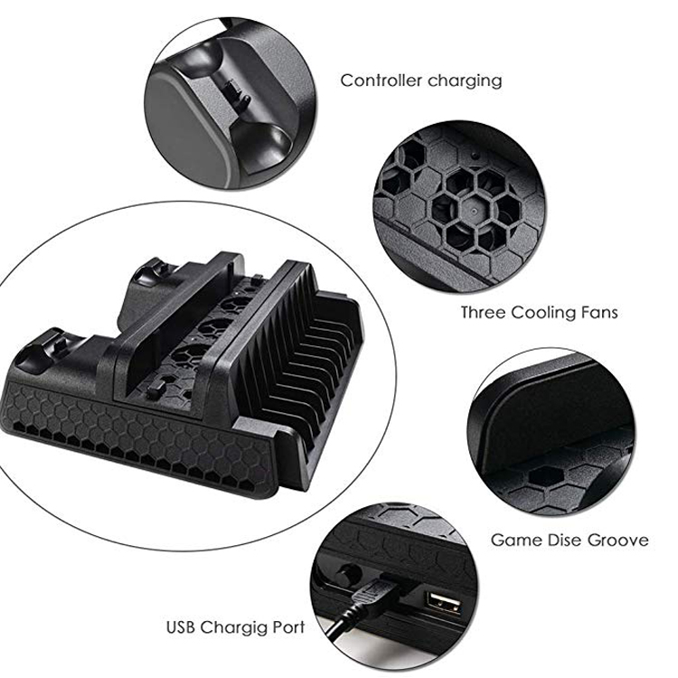 For PS4/PS4 Slim/PS4 Pro Vertical Stand with Cooling Fan Dual Controller Charger Charging Station For SONY Playstation 4 Cooler