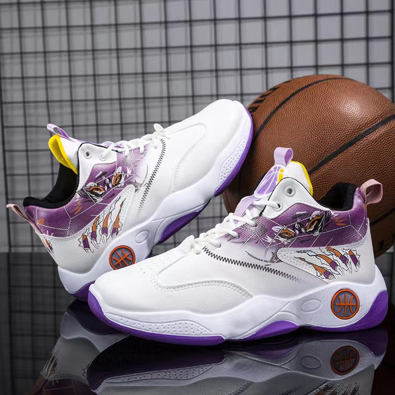 Men's Summer Breathable Graffiti Basketball Shoes Comfortable and Wearable Sports Casual Shoes529 Purple