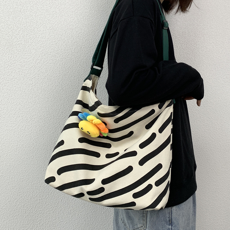 K9689 Women's New Zipper Canvas Bag Simple Large Capacity Shoulder Bag