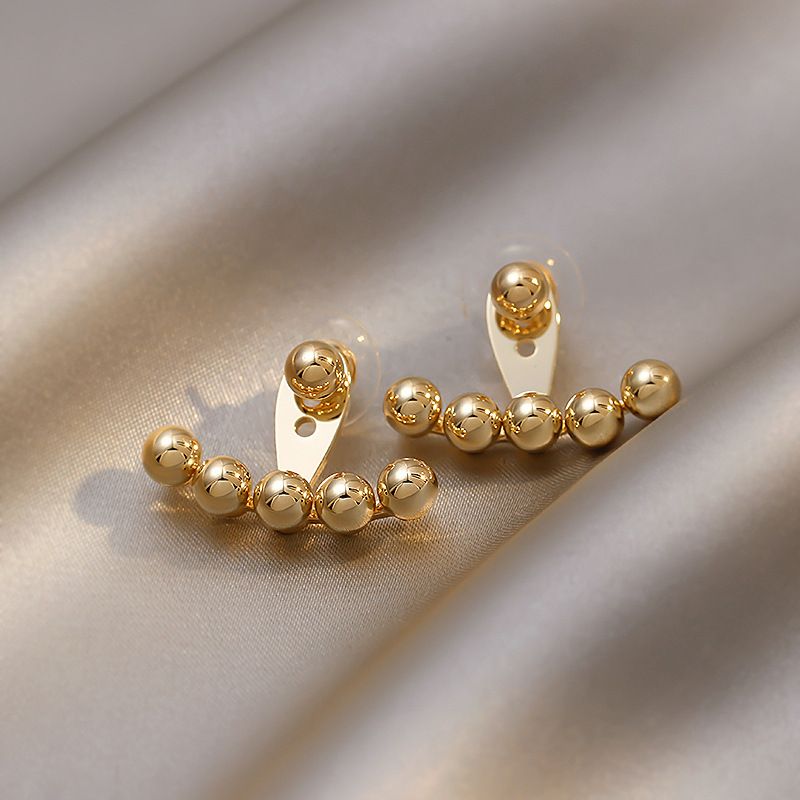M1185 Simple Dainty Fashion Titanium Steel Gold Plated Women Flower Round Bead Stud Earrings
