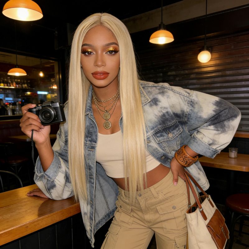 Women Elegant Middle Part Long Hair Wig Realistic Looking Machine Made Synthetic Wig Breathable Elastic Cap Dyed Straight Hair Hairpiece For All Occasions