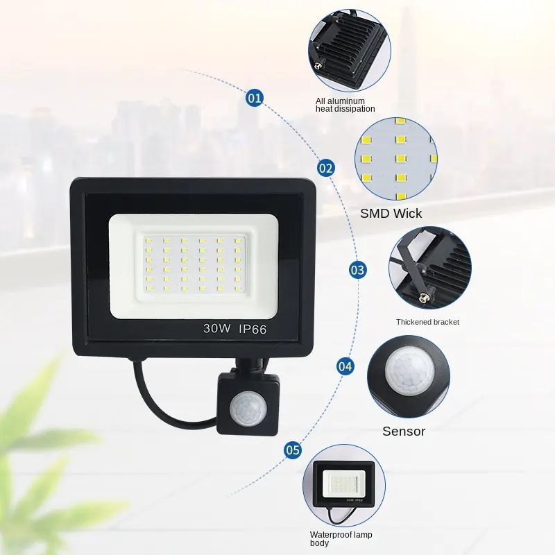 AUNONT LED Sensor Floodlight 20W 30W 50W IP65 Outdoor Waterproof Garden Corridor Light Body Light Control Floodlight Motion Sensor Reflector LED Floodlight Outdoor 10W Motion Sensor Reflector LED Floodlight 50W 100W 150W Garden Lighting Spotlight