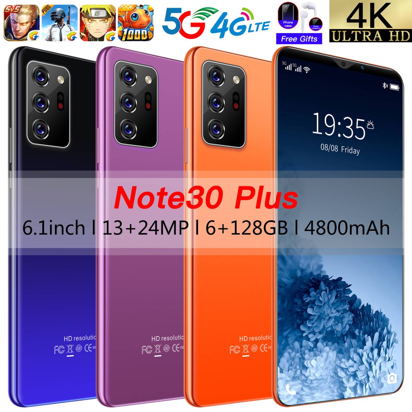 NEW 6.1Inch Note30 Plus 5G Smartphone Global Version 4800mAh FullScreen Android Celular 6+128GB 13+24MP Mobile Phone