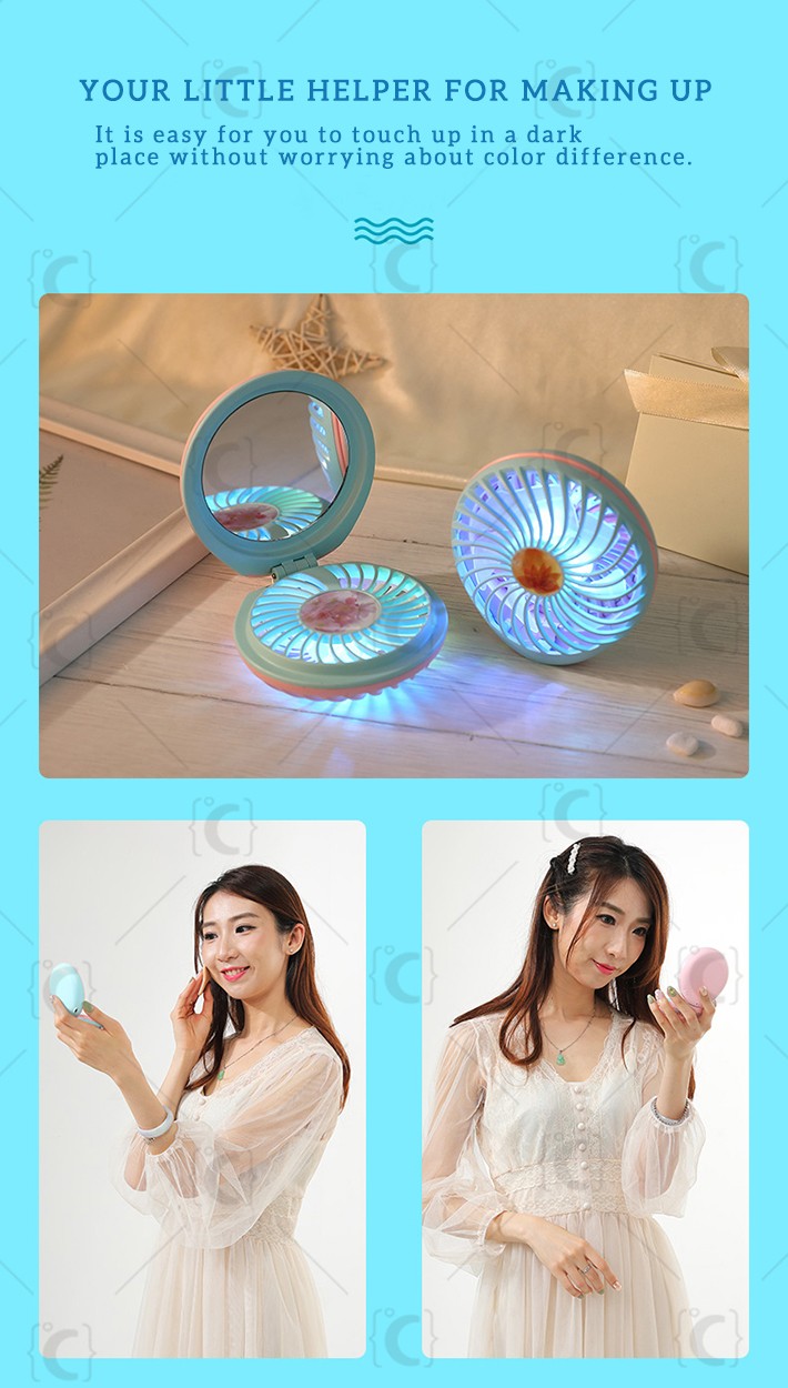  
Tospino,LED, color, makeup, mirror, portable, hand-held, mini, mirror fan, 3 gear speed rechargeable with color LED light